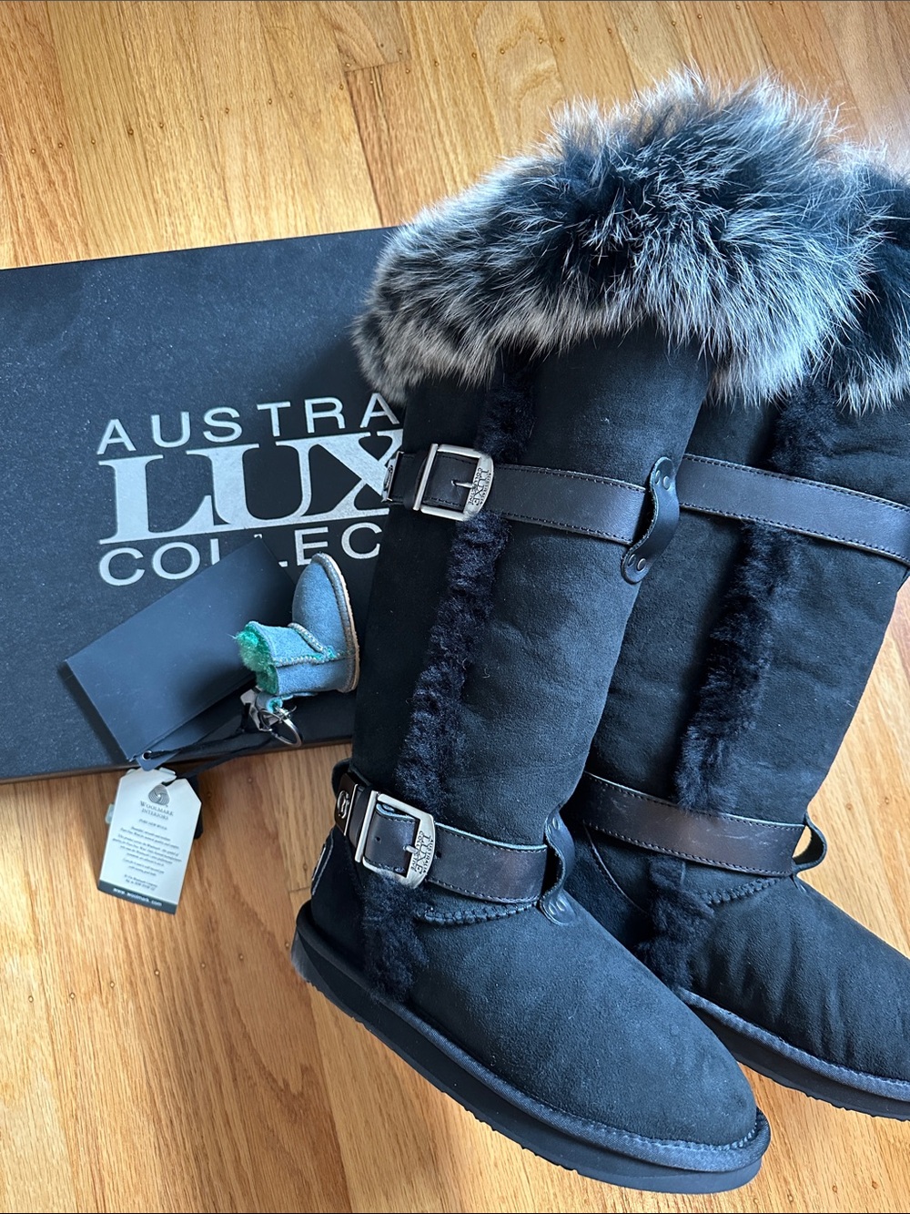 Australia Luxe Collective Black Suede Fur-Trim Buckle Boots